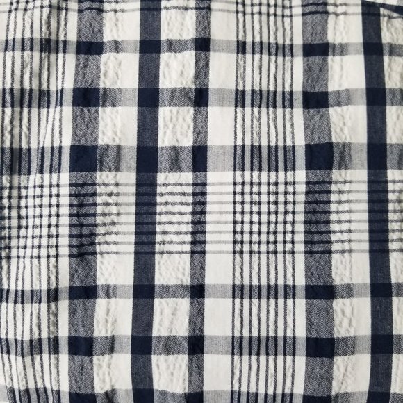Flag & Anthem Mens XL Plaid Pattern Navy Blue White Button Down Shirt Pocket - Picture 3 of 16